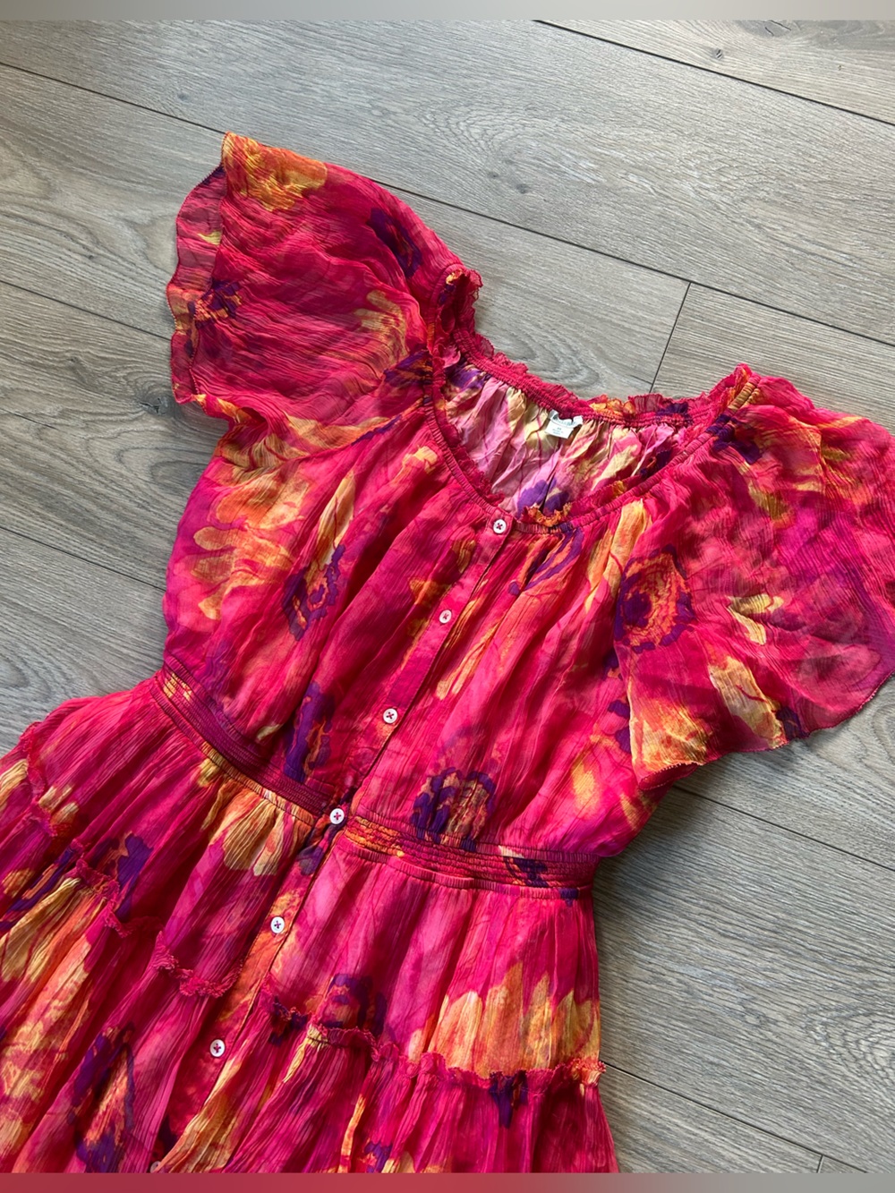 Sundance Cressida Day Dress Pink Midi Tiered Size Medium - Picture 3 of 11